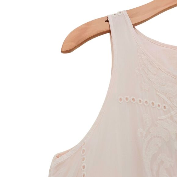Johnny Was Mini Dress Womens Small Peach Sleeveless Lined Embroidered Bohemian - Picture 5 of 12